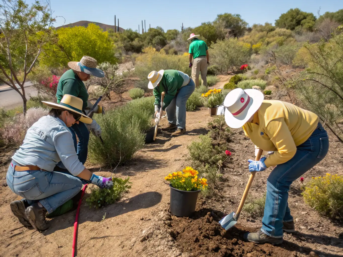 A group of volunteers planting trees in a deforested area, symbolizing CSQNP's commitment to reforestation and habitat restoration.